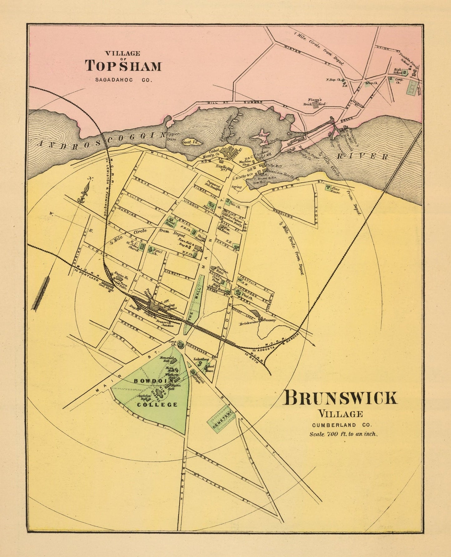 Vintage Map of Brunswick, Maine, 1894