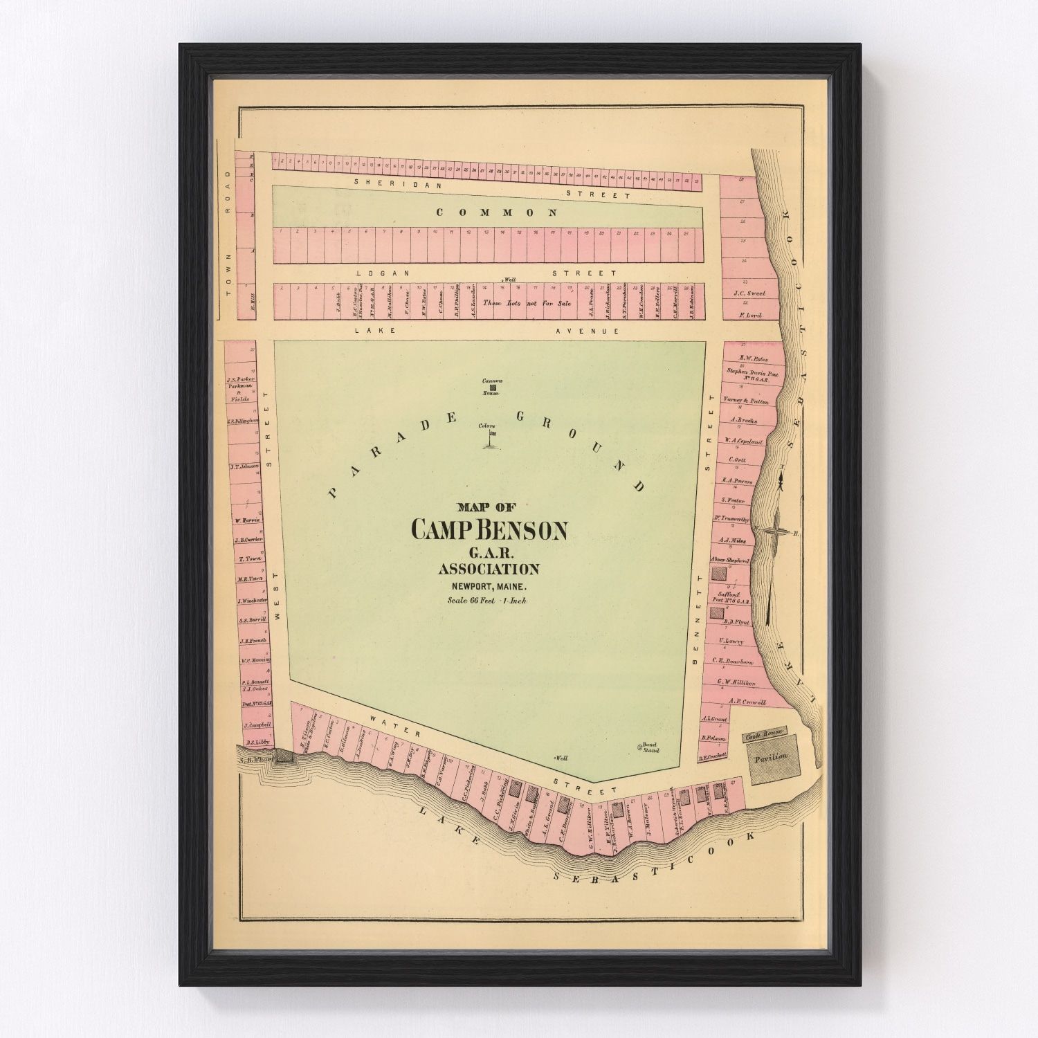 Vintage map of Camp Benson, Maine, 1894, Washington County restored print