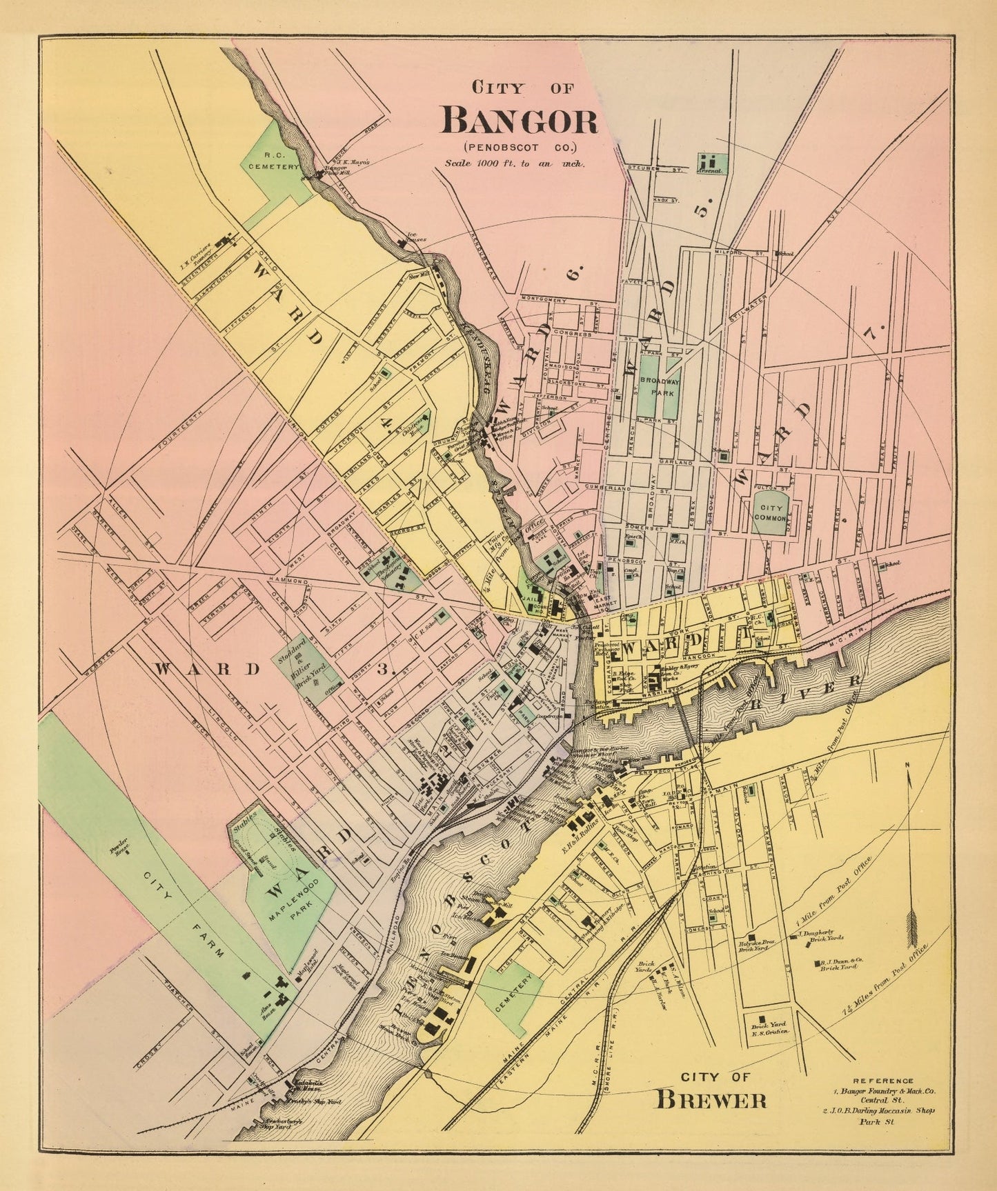 Vintage Map of Bangor, Maine, 1894