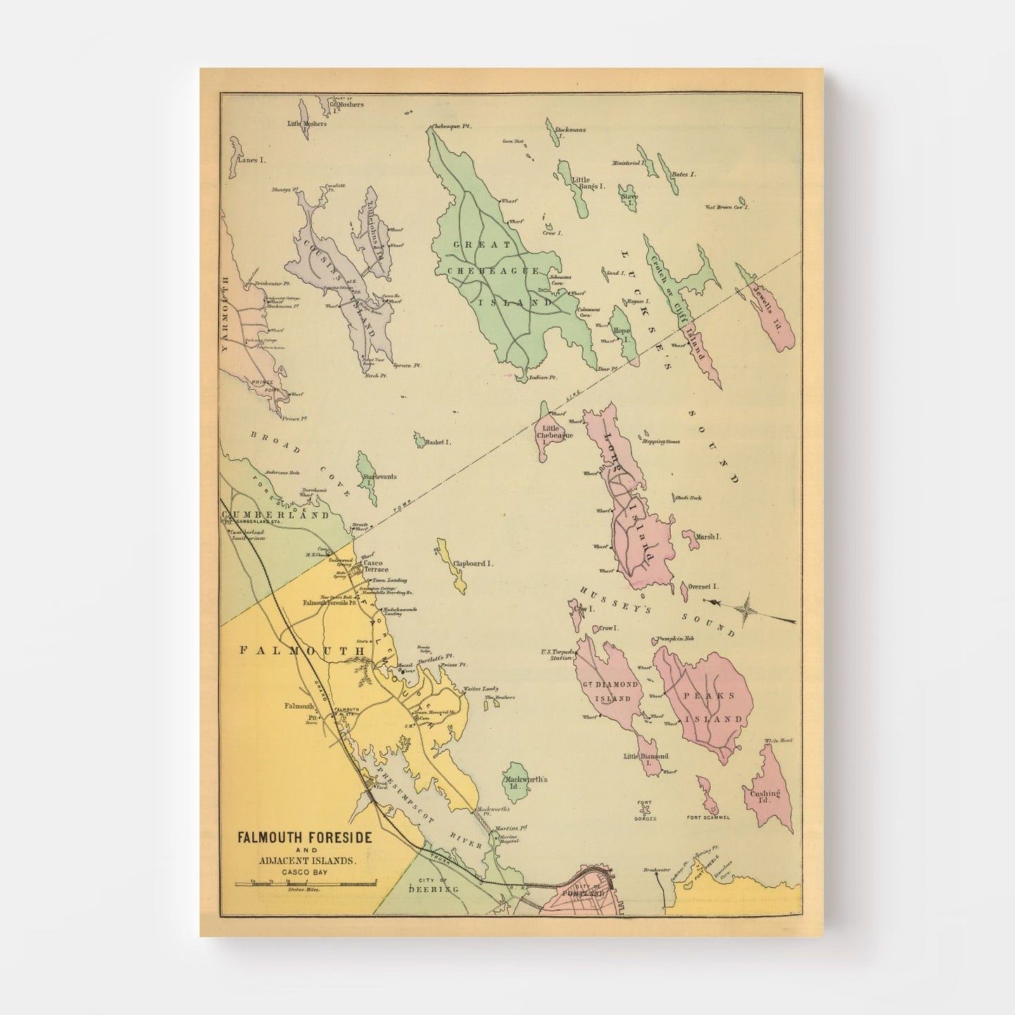 Vintage Map of Falmouth Foreside, Maine, 1894