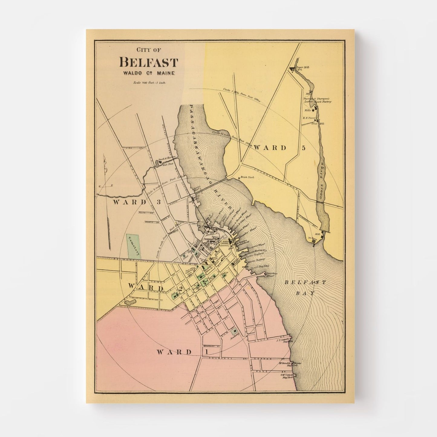 Vintage Map of Belfast, Maine, 1894