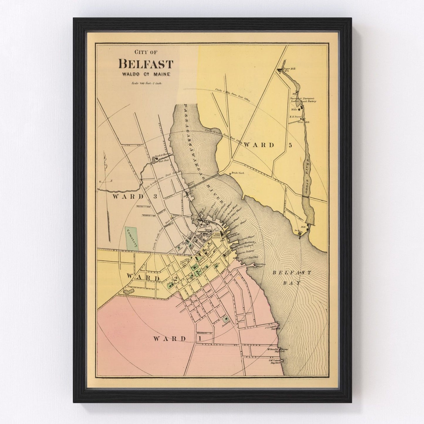 Vintage map of Belfast, Maine, 1894