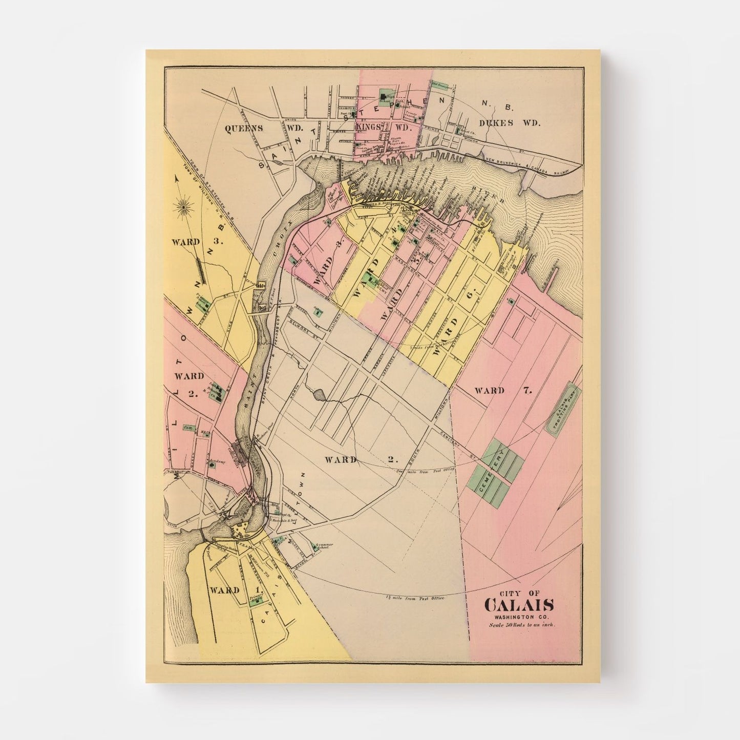 Vintage Map of Calais, Maine, 1894 | Wall Art