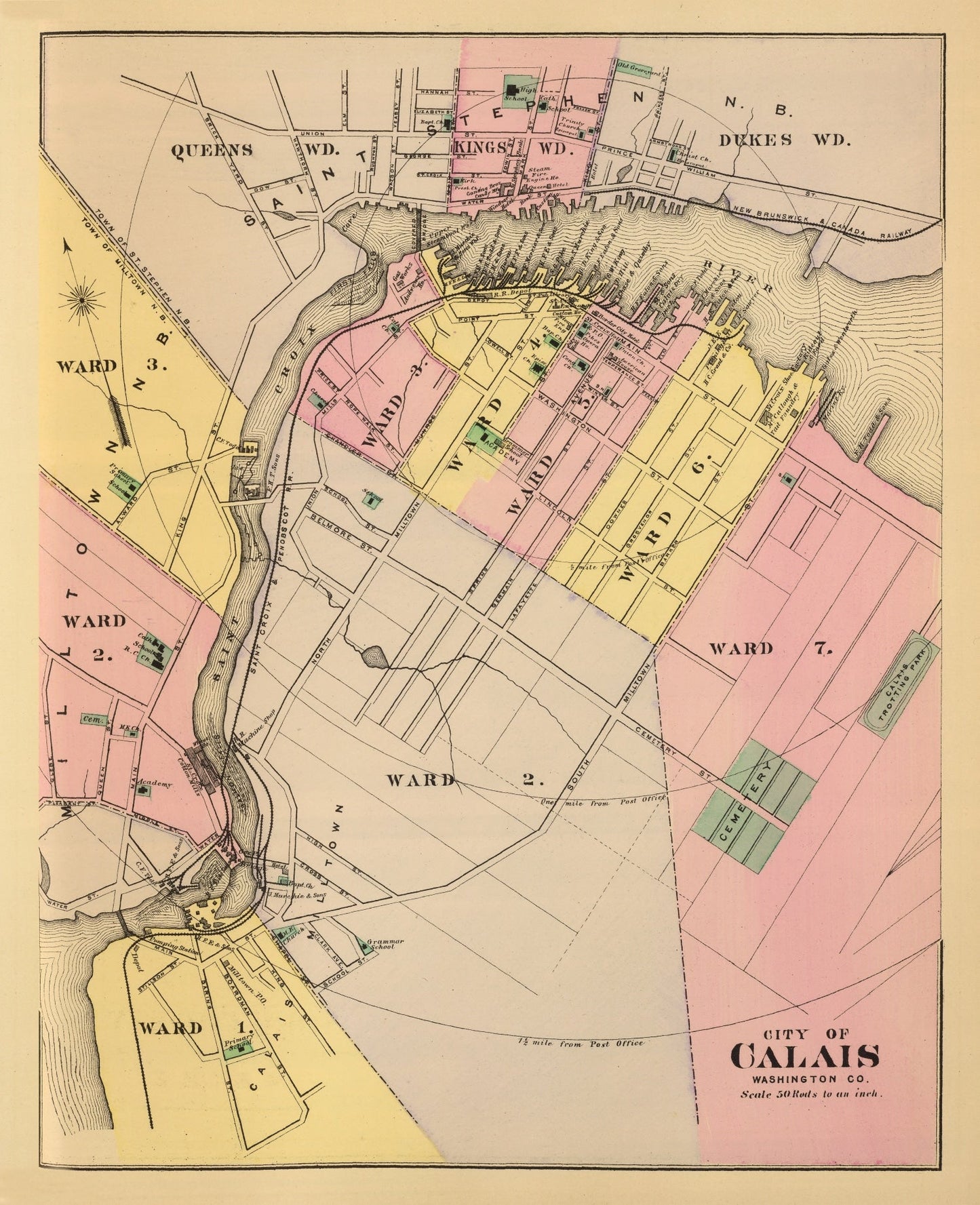 Vintage Map of Calais, Maine, 1894 | Wall Art