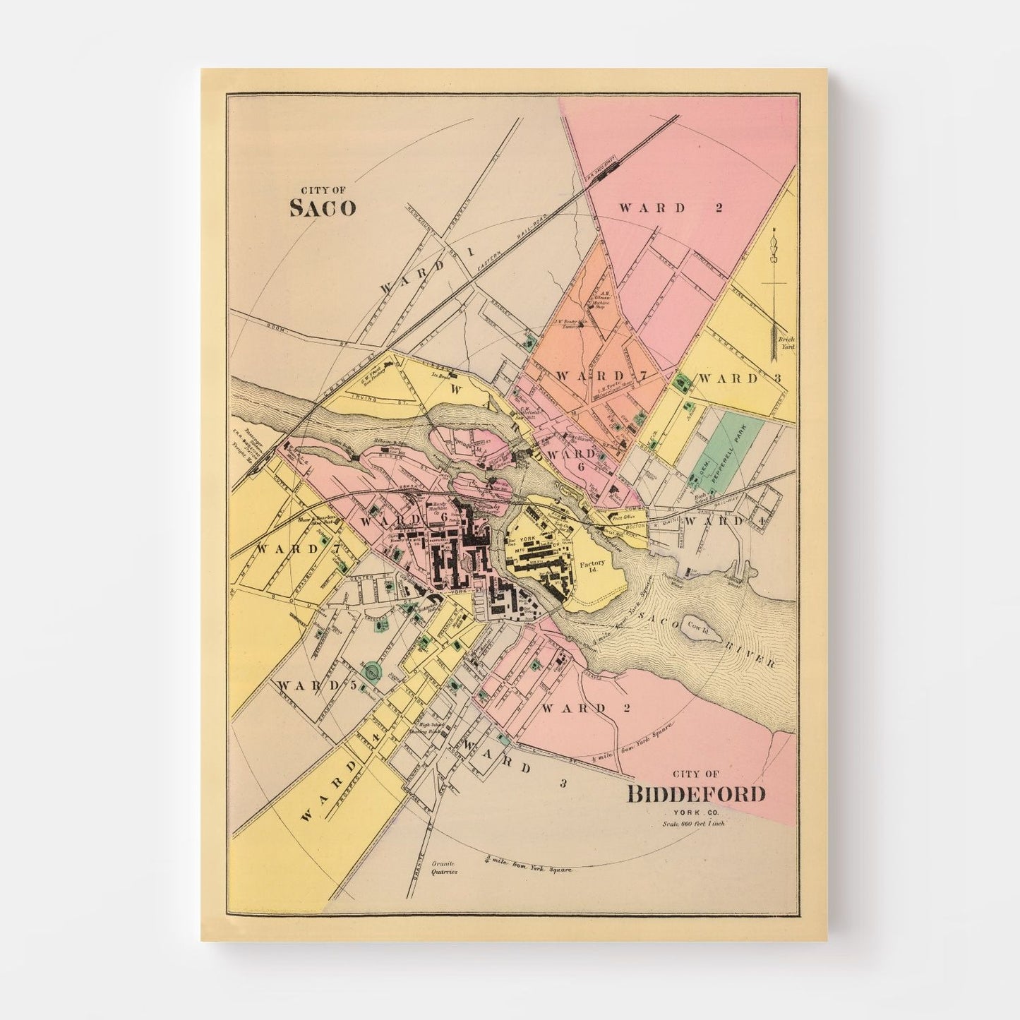 Vintage Map of Biddeford, Maine, 1894