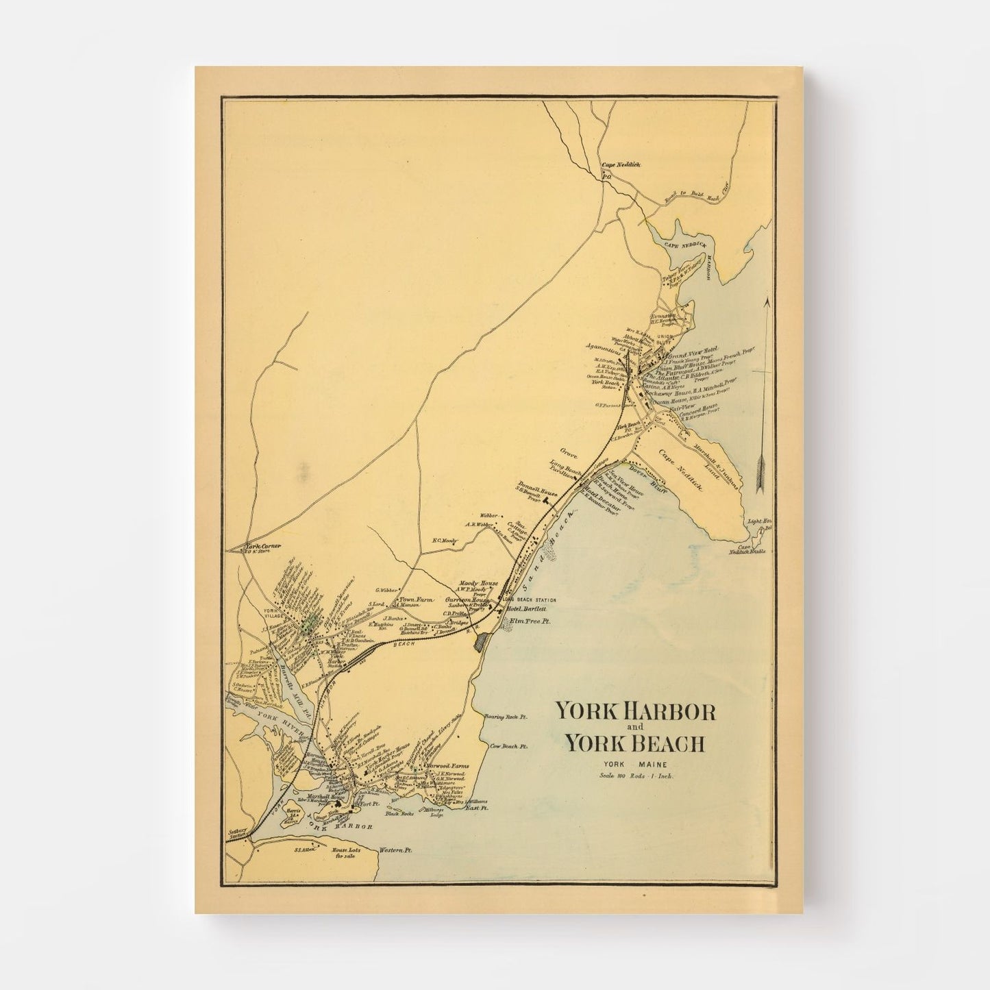 Vintage Map of York Beach, Maine, 1894