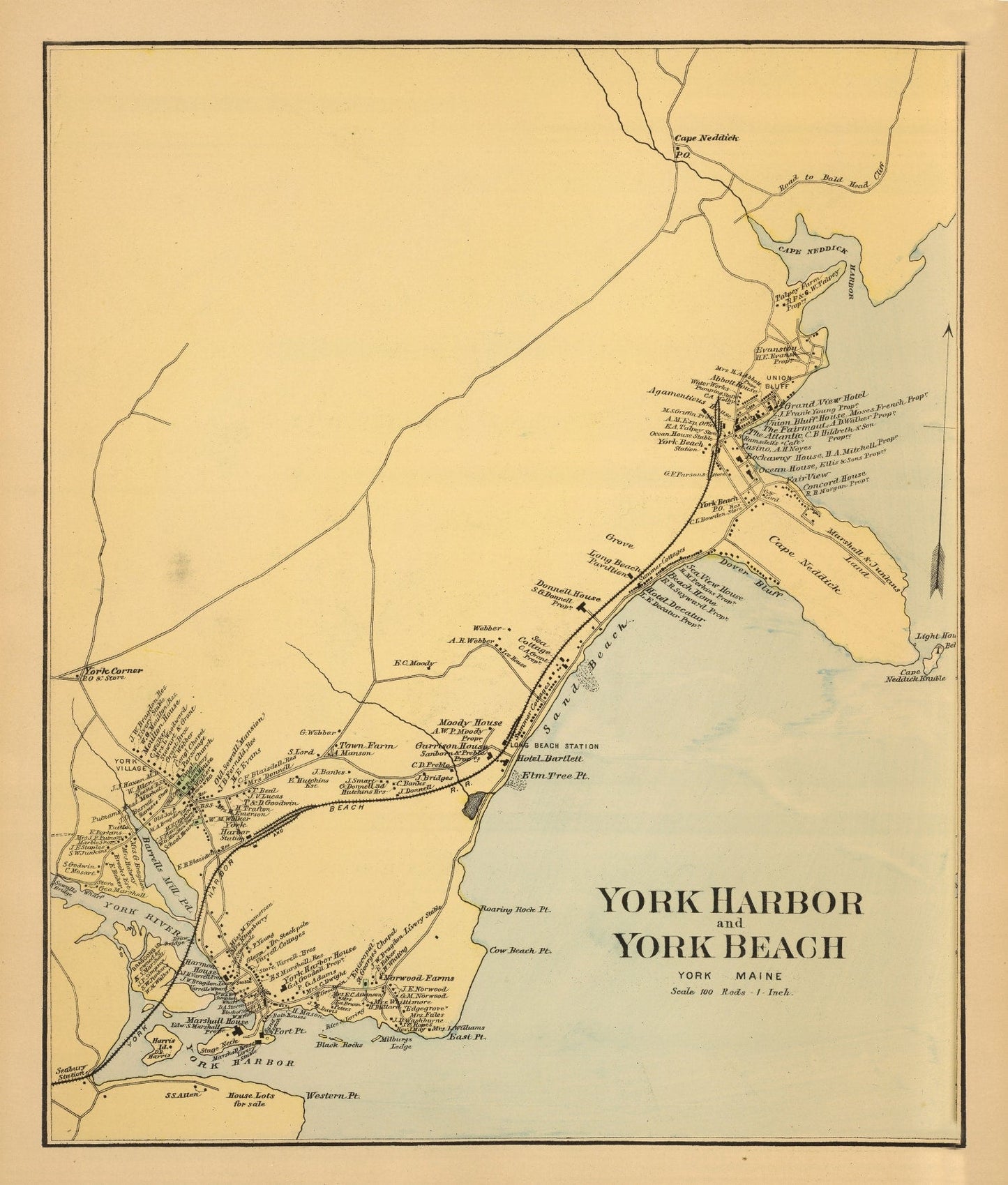 Vintage Map of York Beach, Maine, 1894