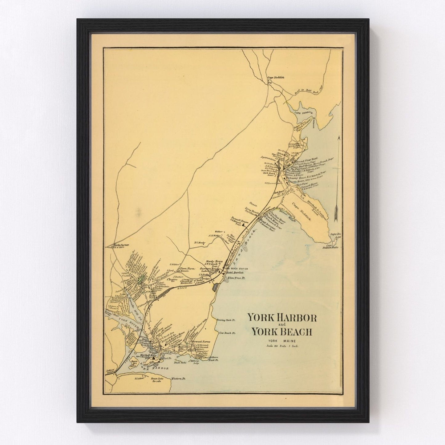 Vintage 1894 York Beach Maine coastal map seaside, digitally restored print