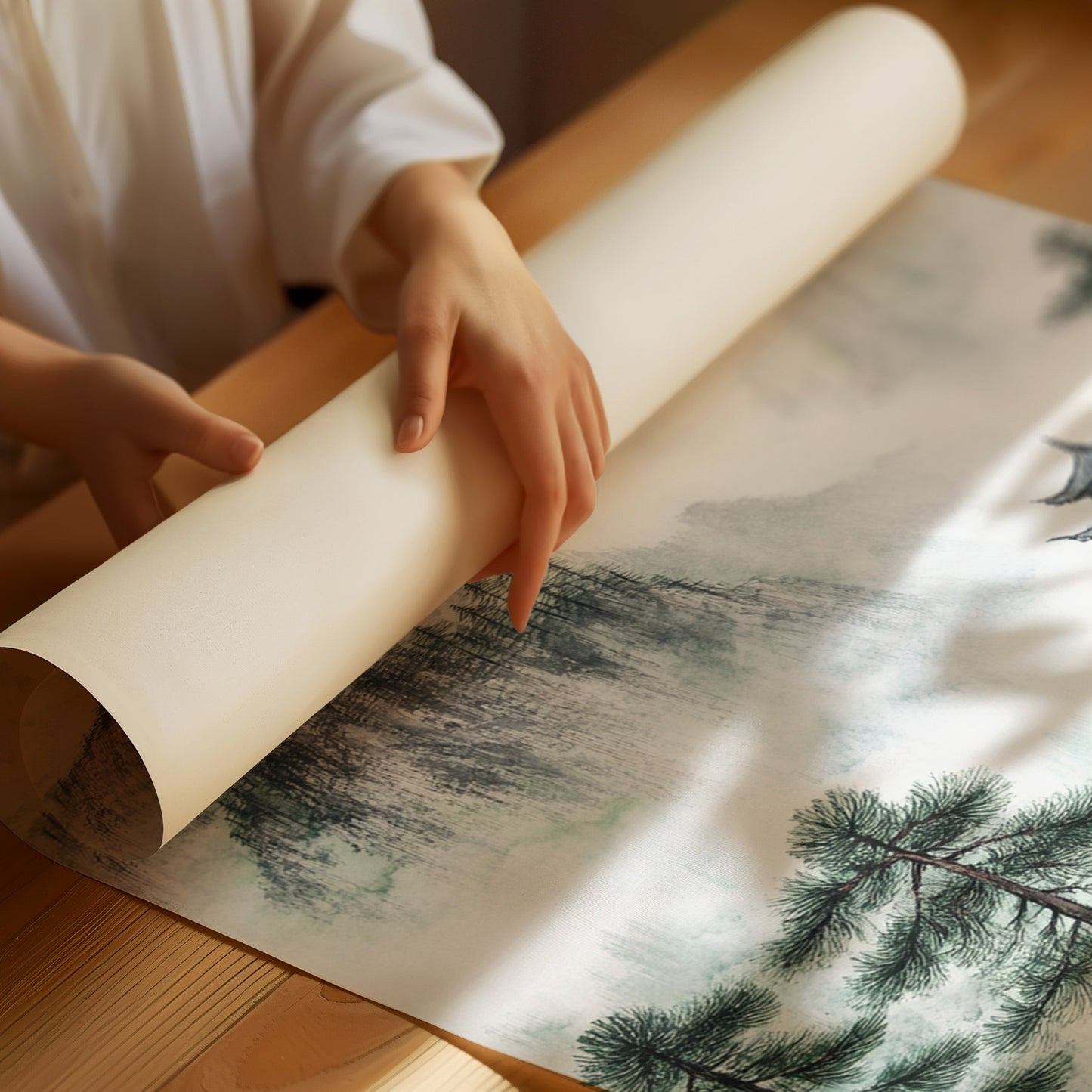 Misty Mountain Zen Wall Art Print - Chinese Ink Landscape