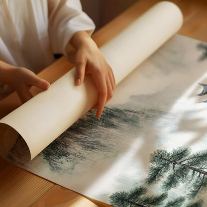 Misty Mountain Zen Wall Art Print - Chinese Ink Landscape
