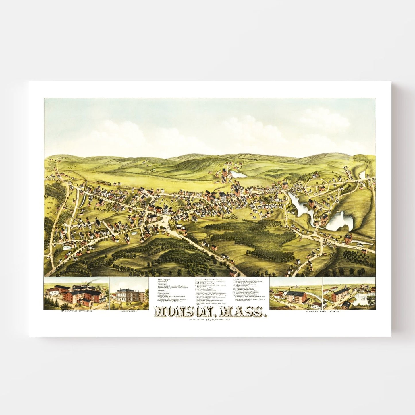 Vintage Map of Monson, Massachusetts, 1879