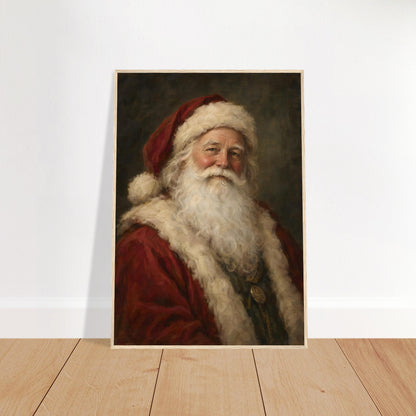 Vintage Santa Claus portrait print in a natural wood frame