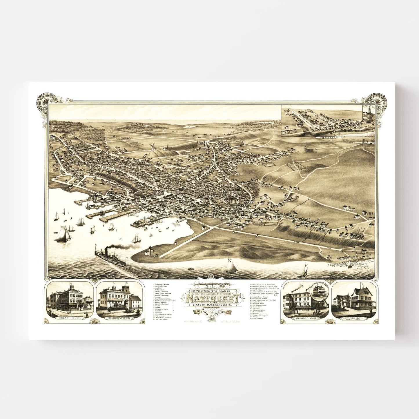 Vintage Map of Nantucket, Massachusetts, 1881