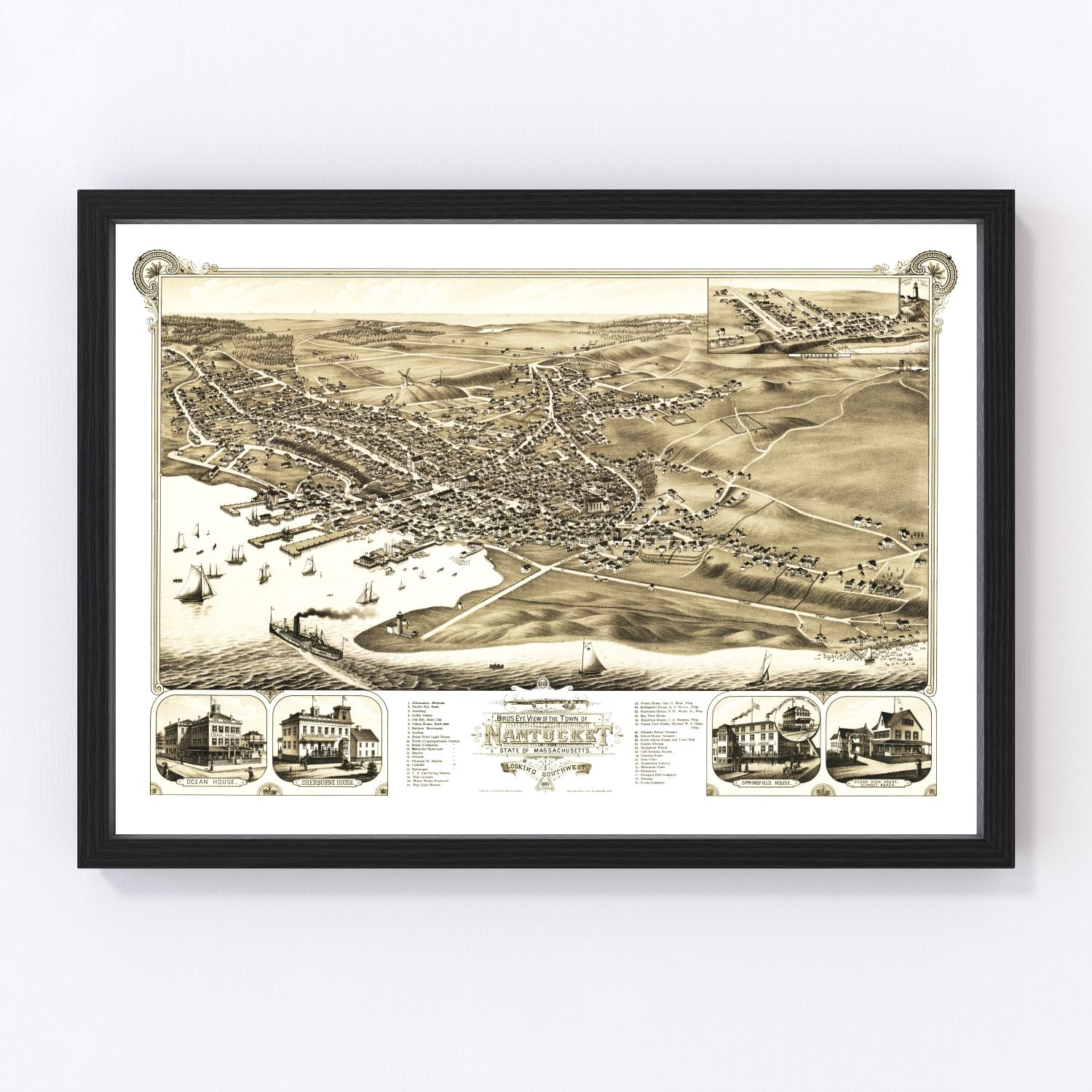 Vintage map of Nantucket, Massachusetts, 1881