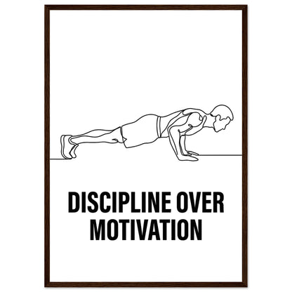 Discipline Over Motivation Poster - Framed Minimalist Line Art - A2 (42 x 59.4 cm) - Dark wood frame / Ready-to-hang - Sparkycare