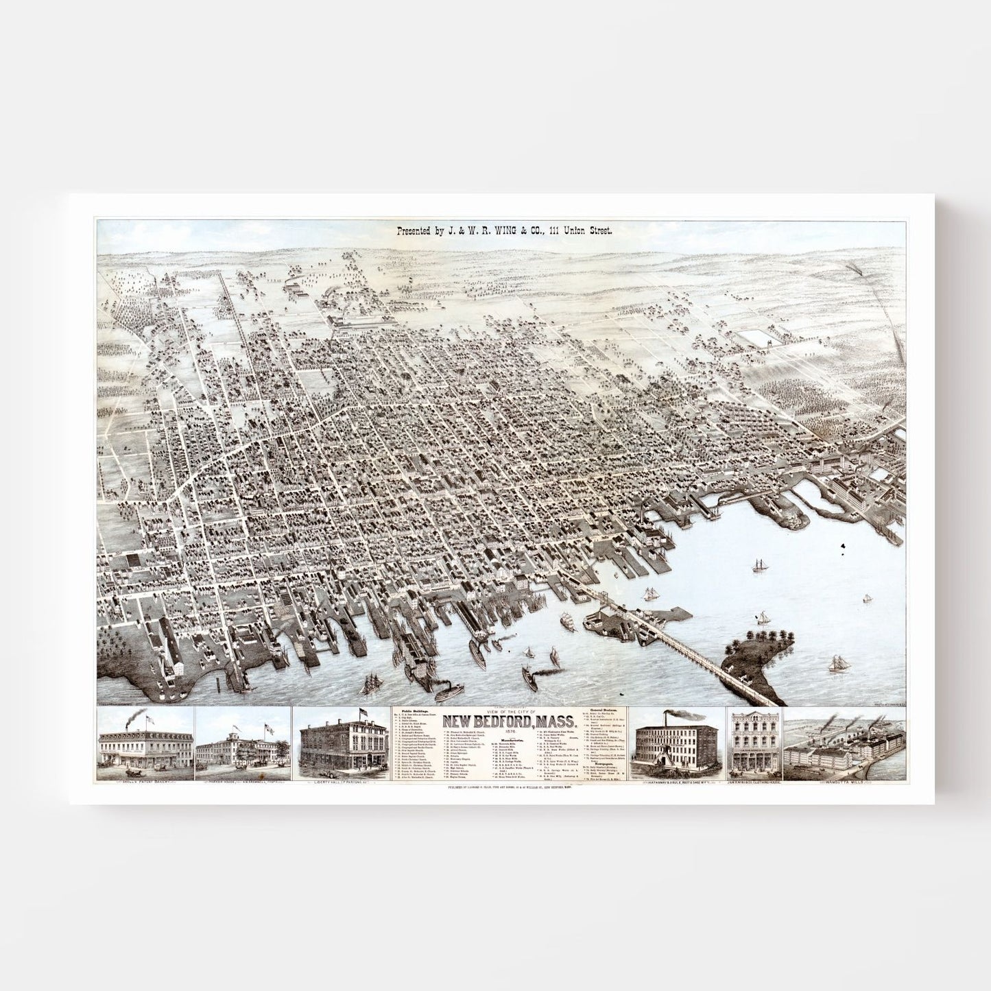 Vintage Map of New Bedford, Massachusetts, 1876