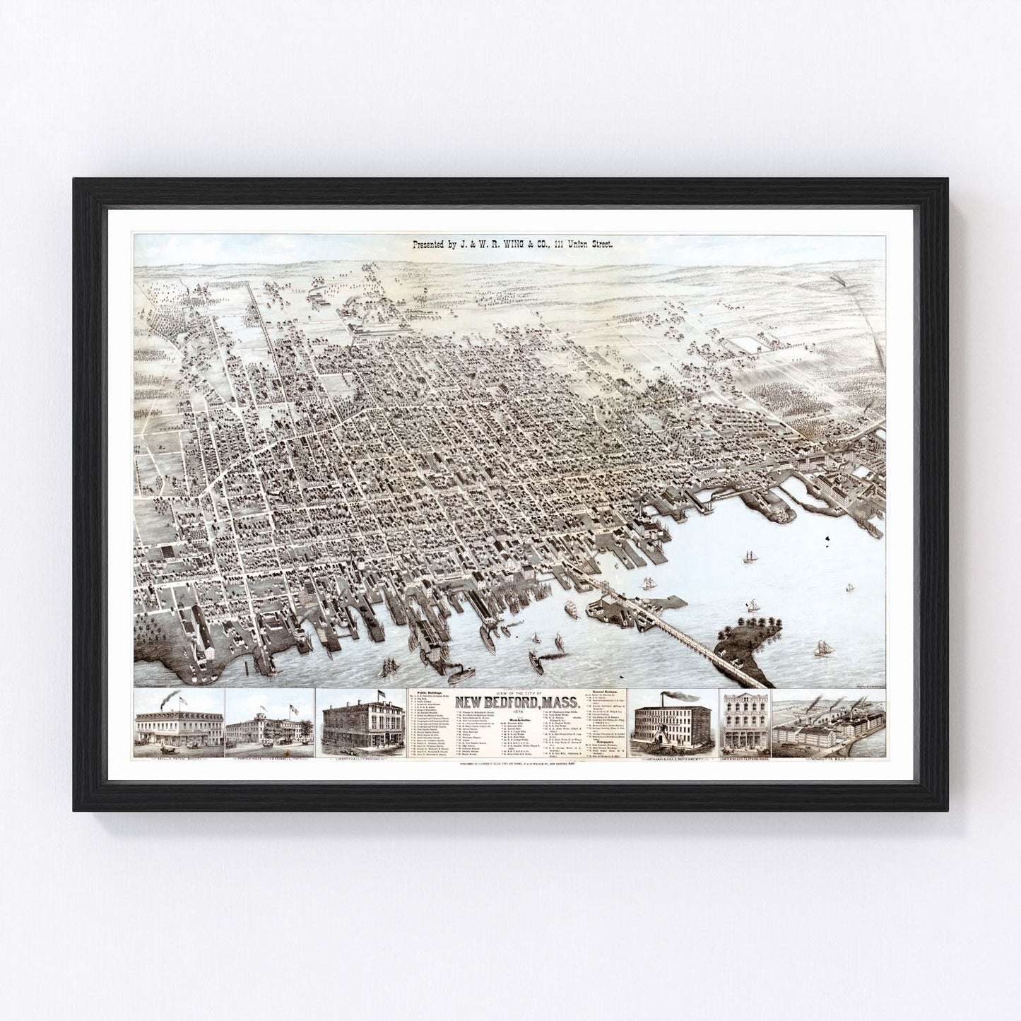 Vintage map of New Bedford, Massachusetts, 1876