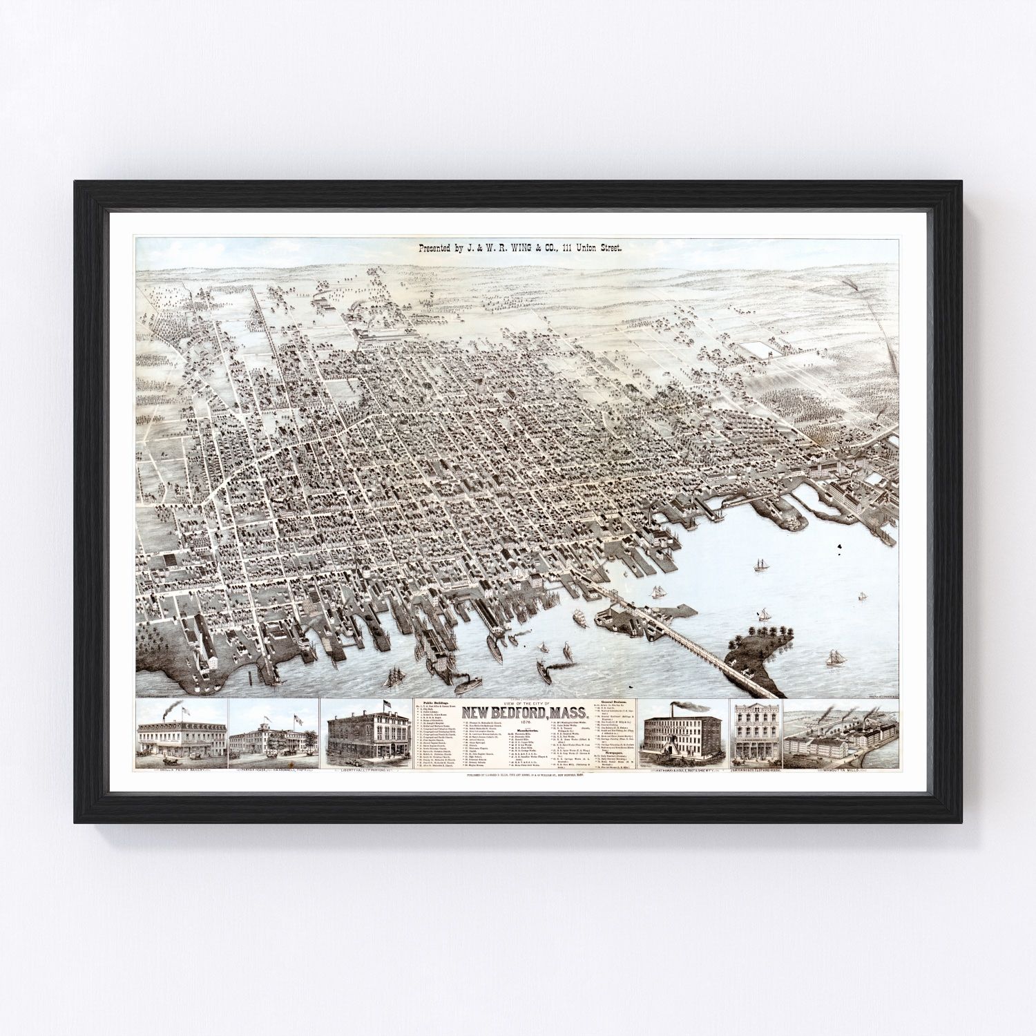 Vintage map of New Bedford, Massachusetts, 1876