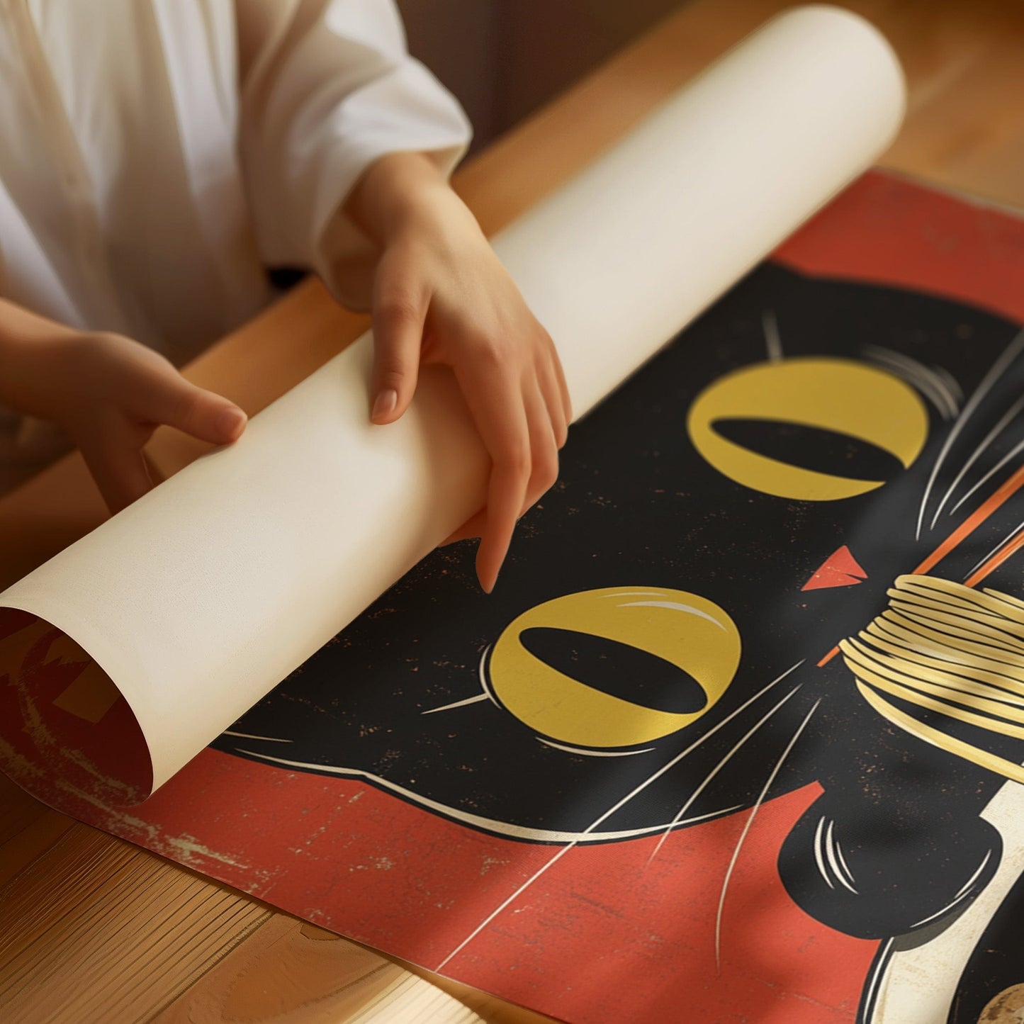 Retro Ramen Cat Japanese-Inspired Wall Art Print