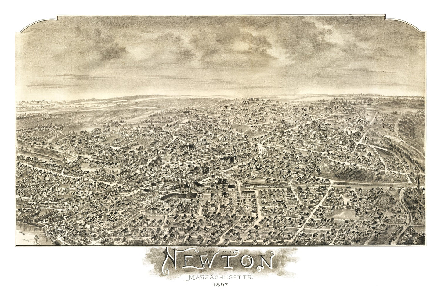 Vintage Map of Newton, Massachusetts, 1897