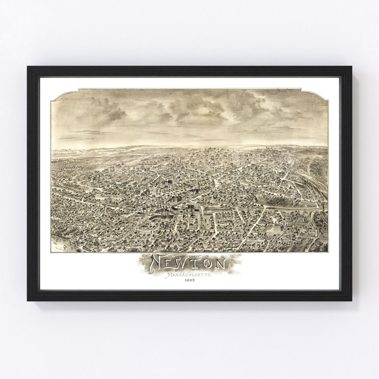 Vintage map of Newton, Middlesex County, Massachusetts, 1897