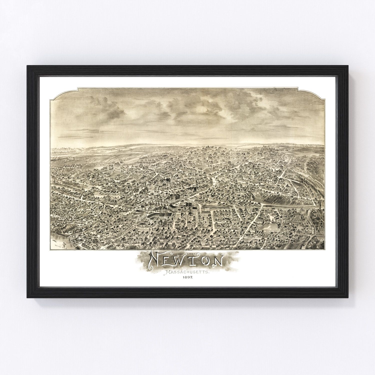 Vintage map of Newton, Middlesex County, Massachusetts, 1897