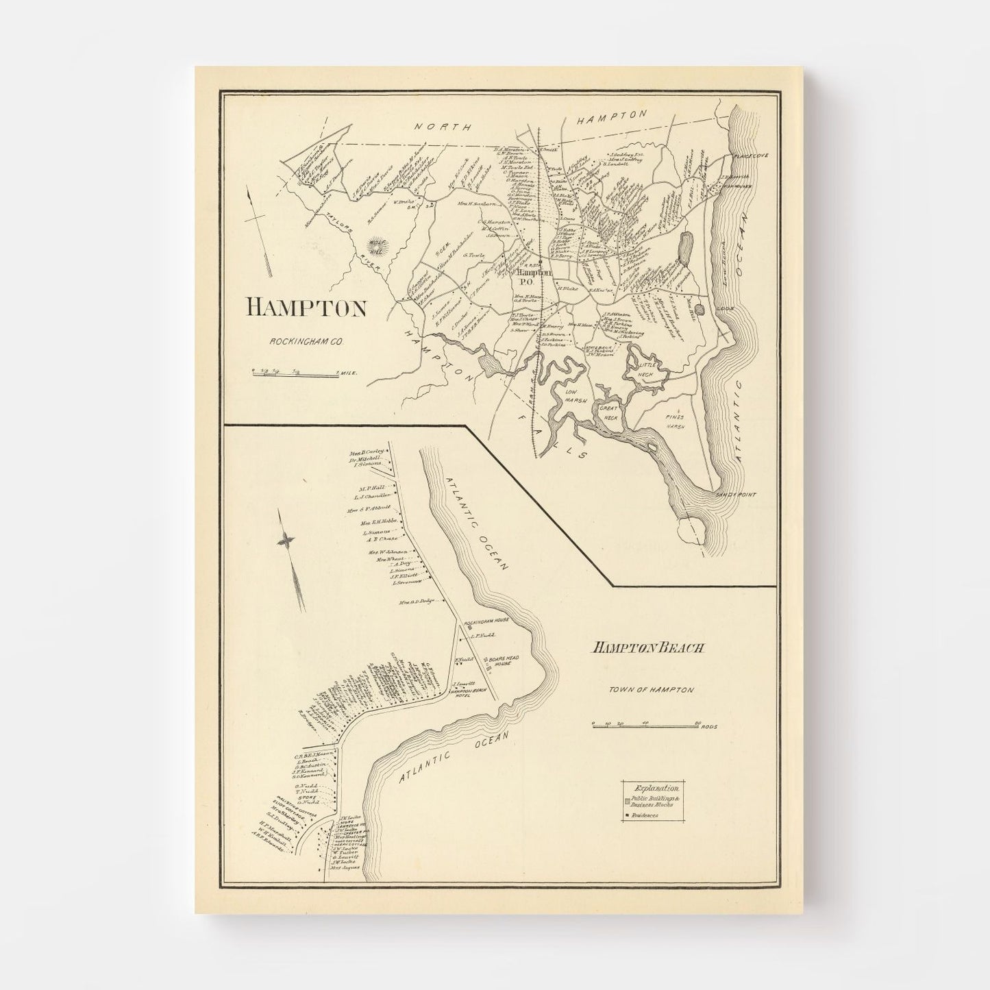 Vintage Map of Hampton, New Hampshire, 1892
