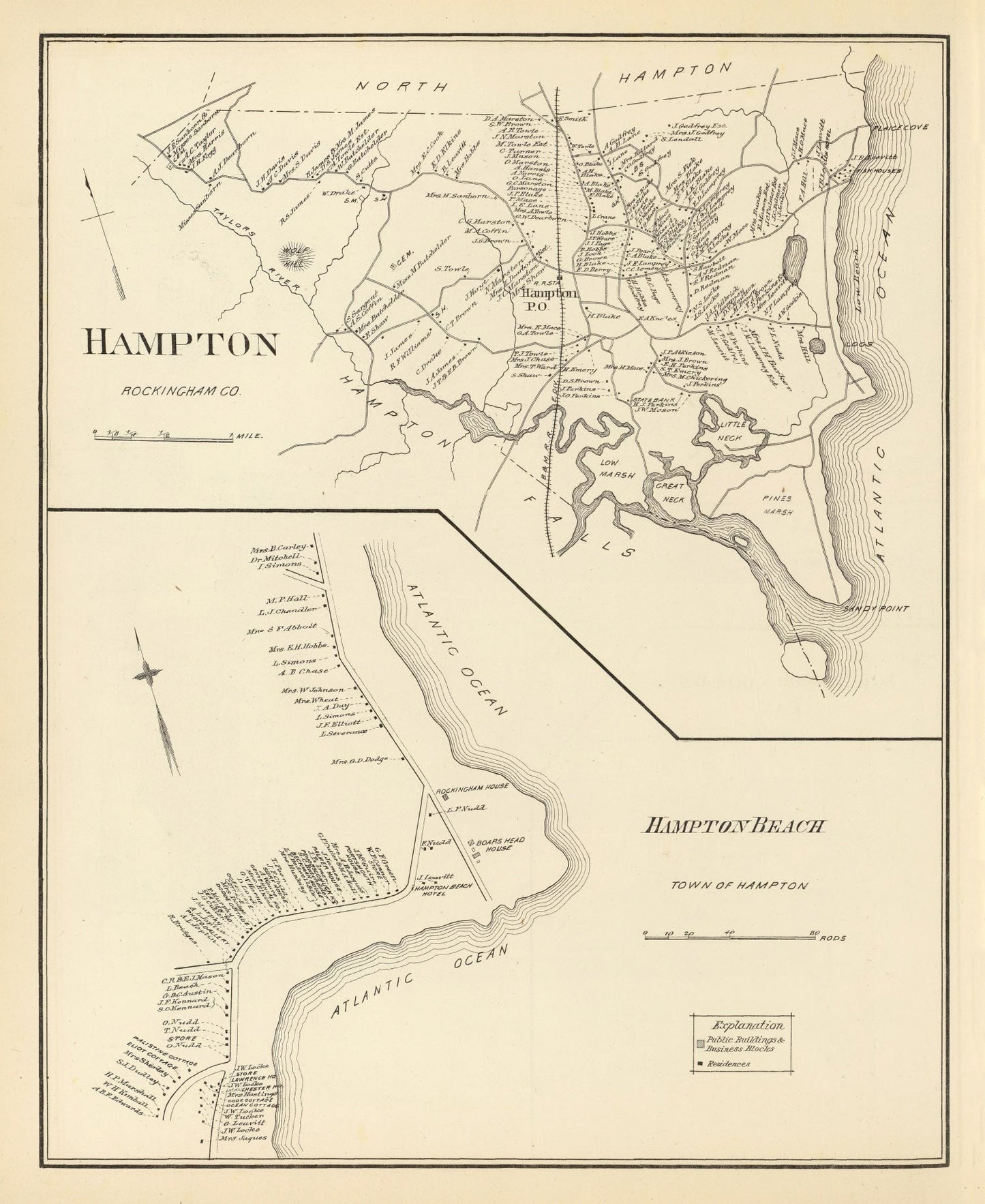 Vintage Map of Hampton, New Hampshire, 1892