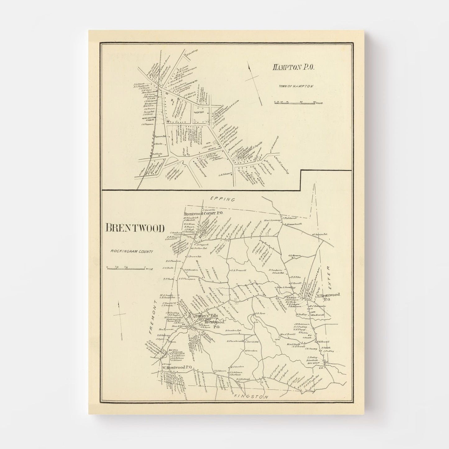 Vintage Map of Brentwood, New Hampshire 1892