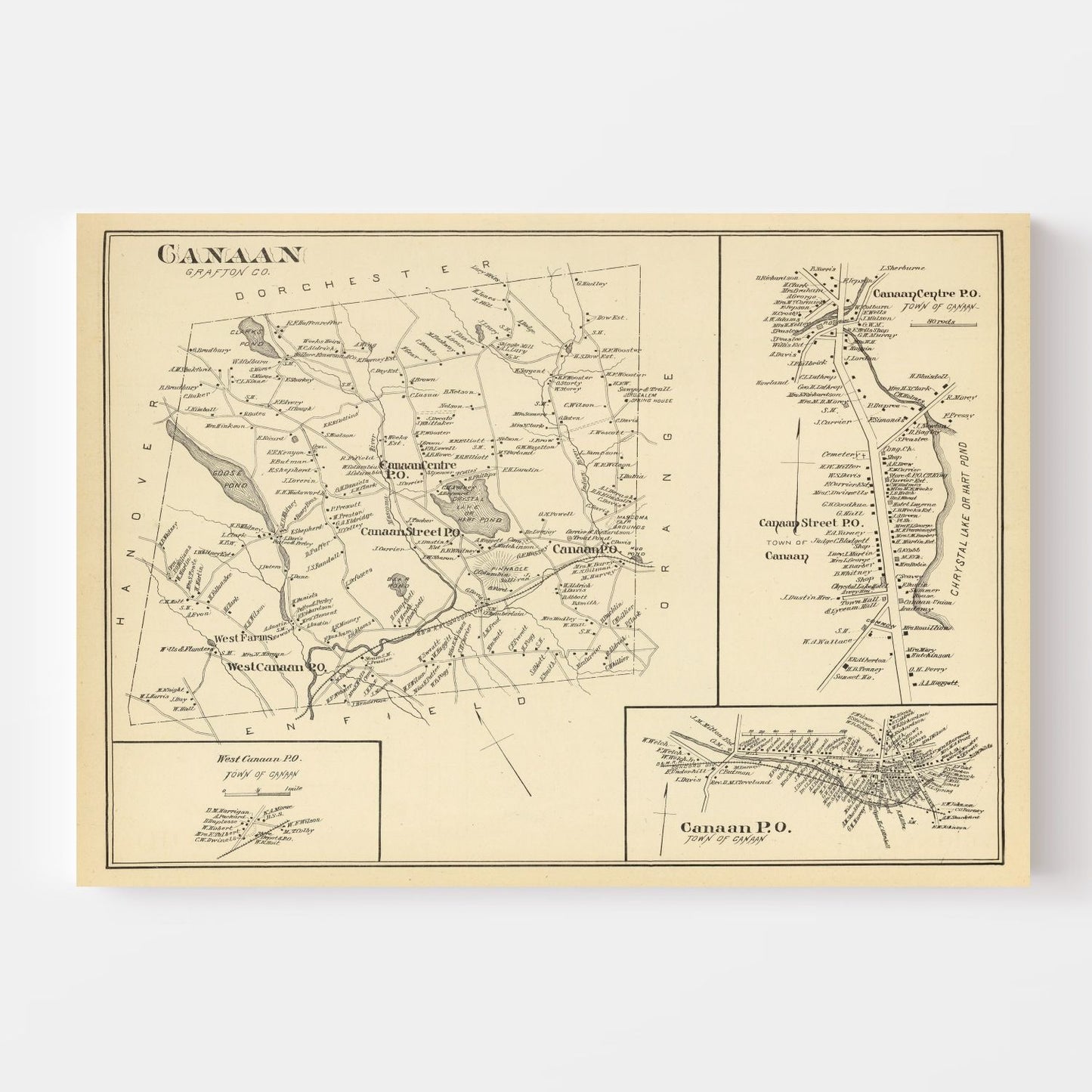 Vintage Map of Canaan, New Hampshire, 1892 | Wall Art