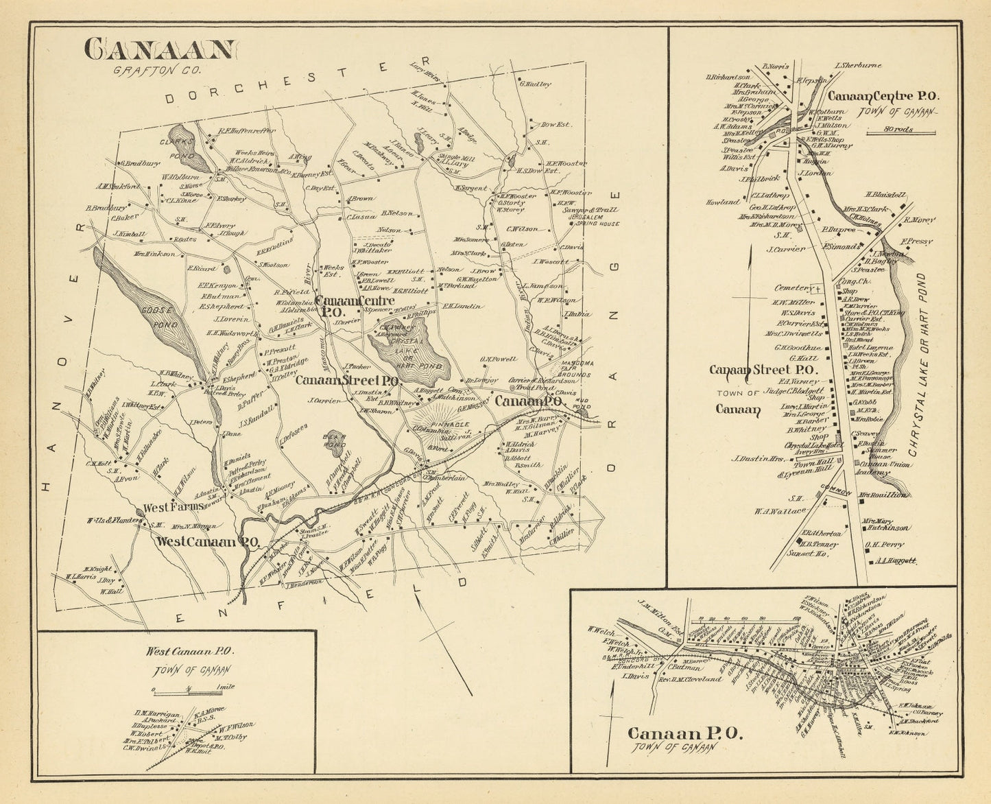 Vintage Map of Canaan, New Hampshire, 1892 | Wall Art