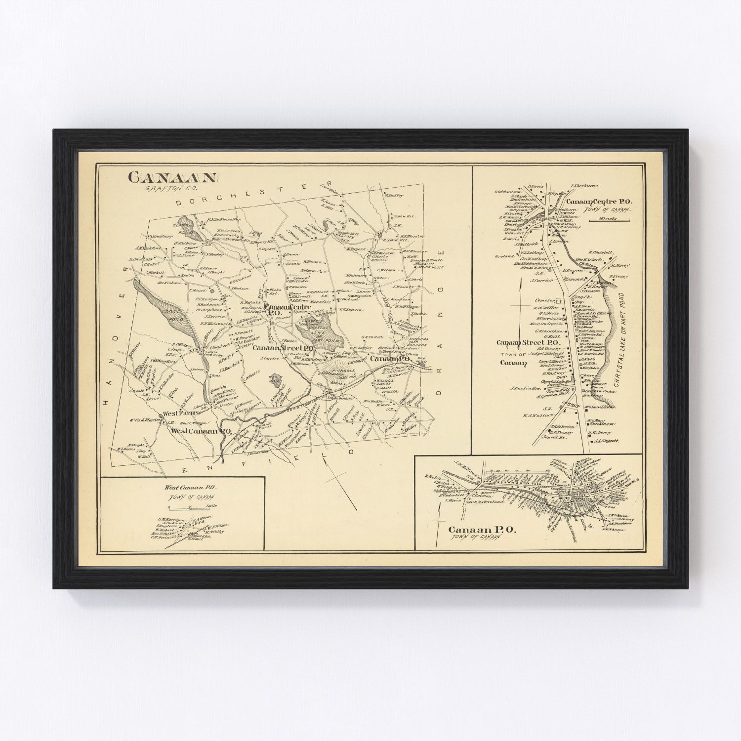 Vintage map of Canaan, New Hampshire, 1892, digitally restored antique cartographic print