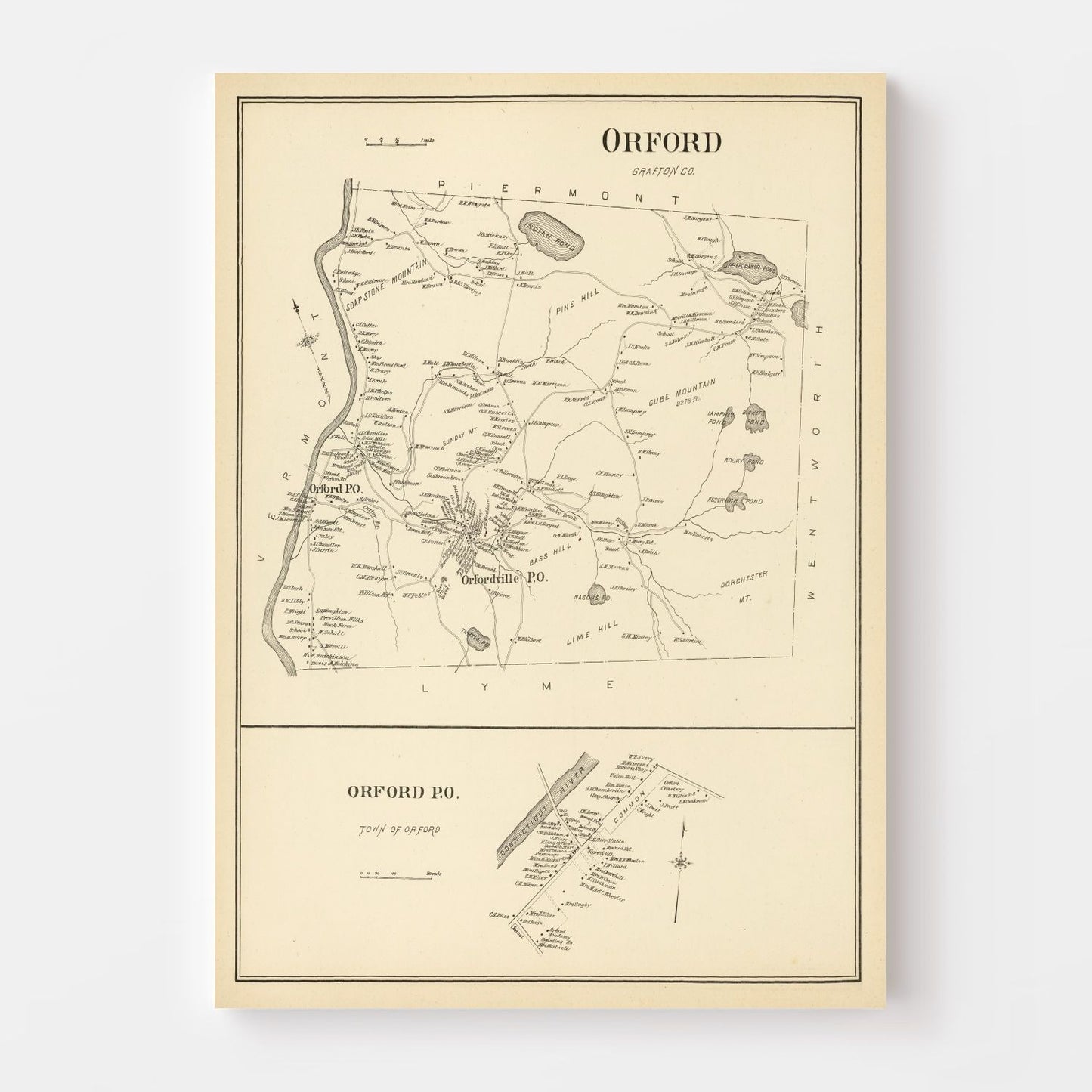 Vintage Map of Orford, New Hampshire, 1892