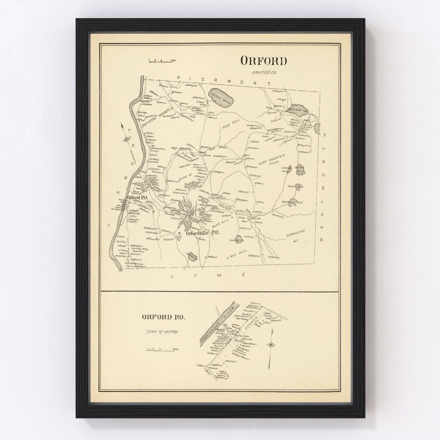 Vintage map of Orford, New Hampshire, 1892