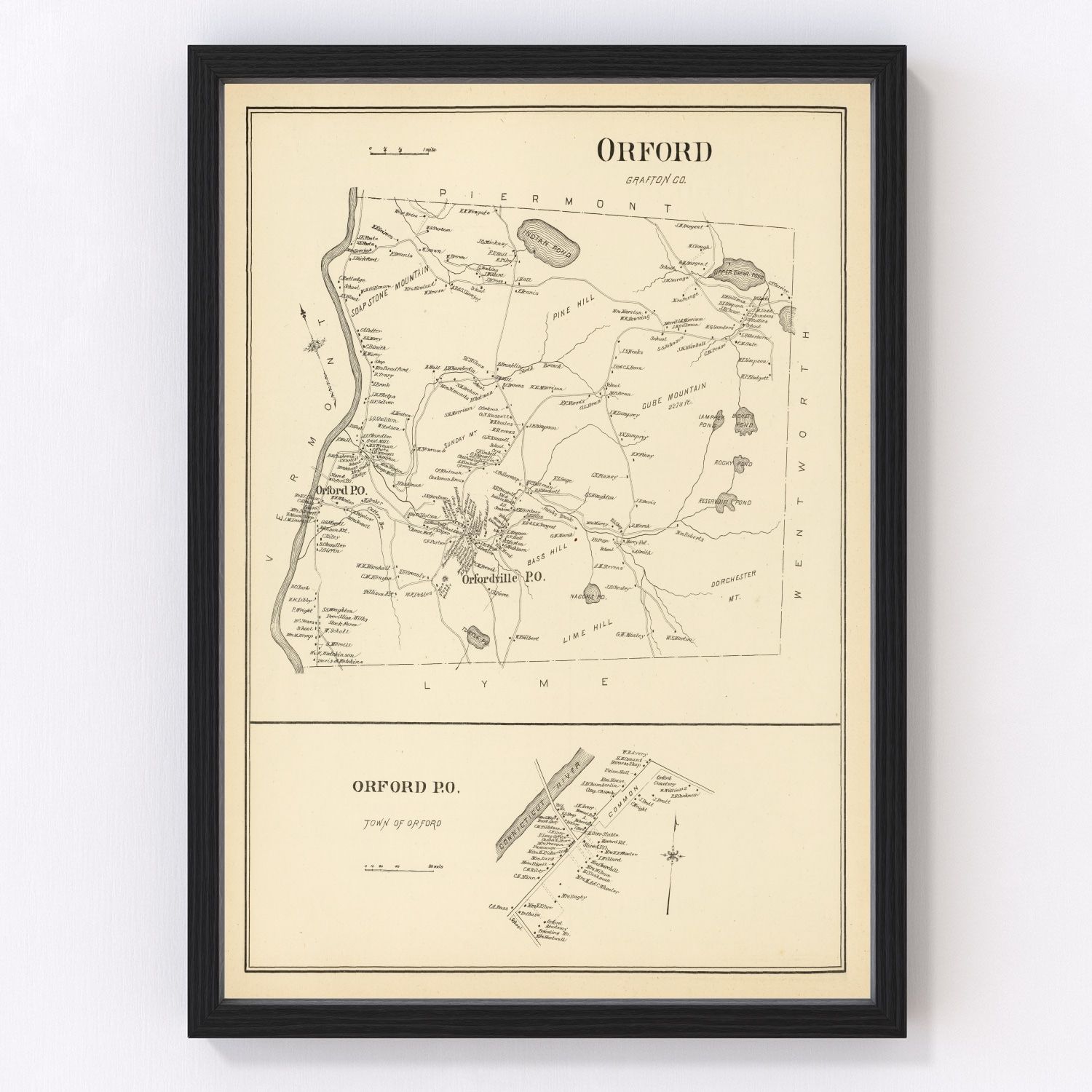 Vintage map of Orford, New Hampshire, 1892