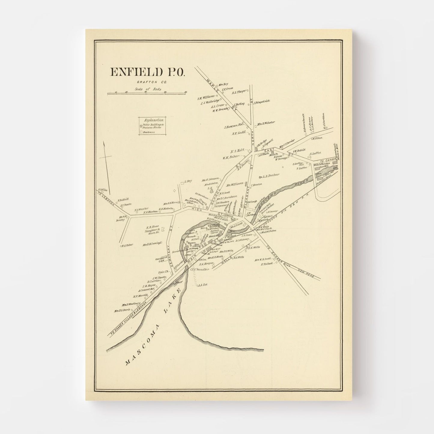 Vintage Map of Enfield, New Hampshire, 1892