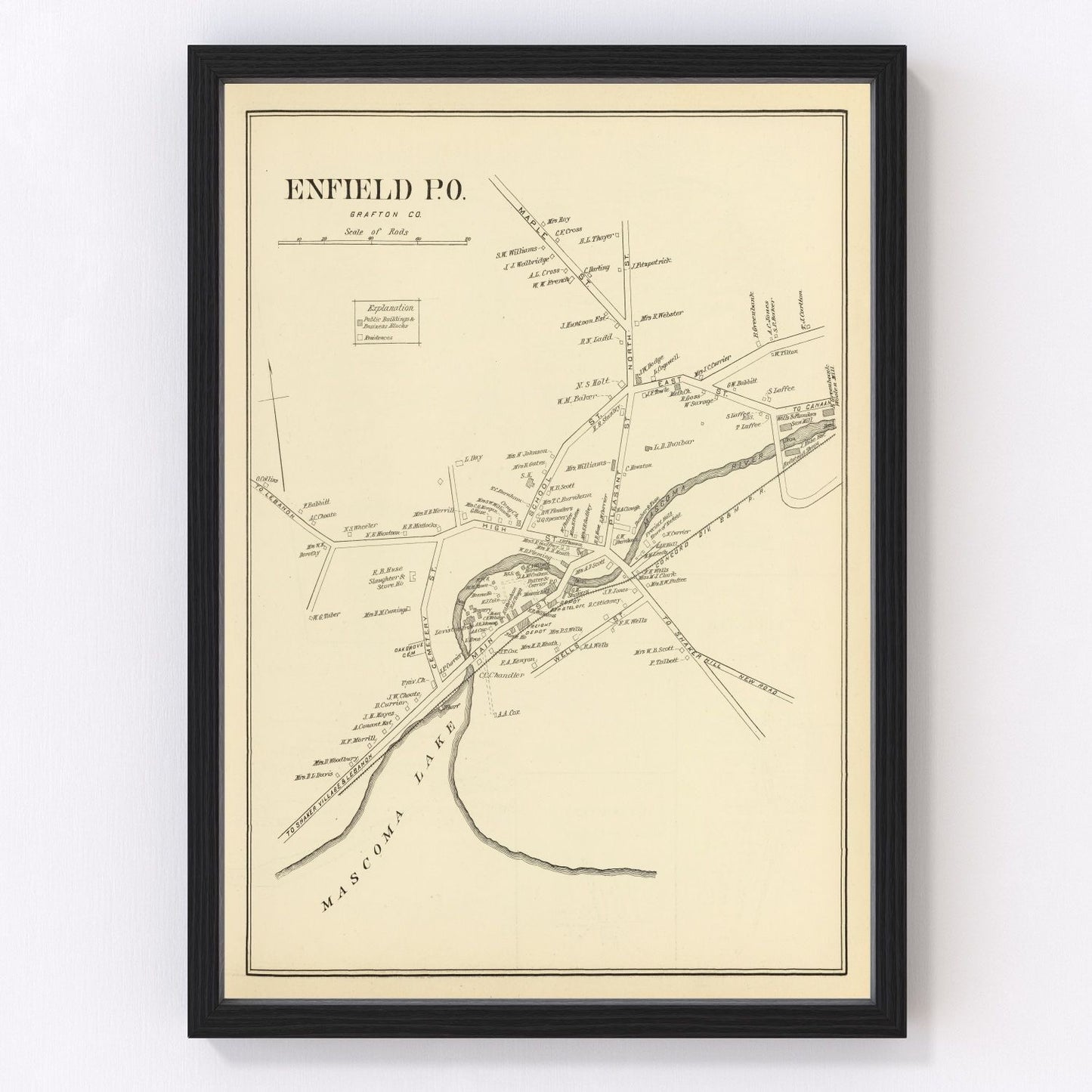 Vintage map of Enfield, New Hampshire, 1892