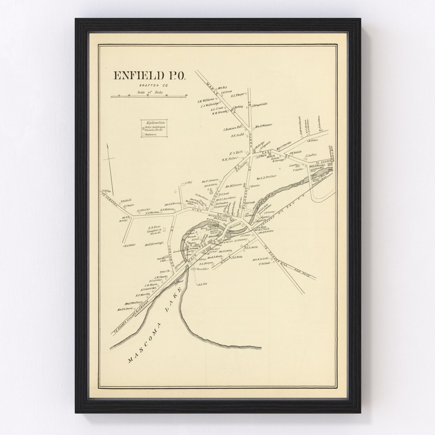Vintage map of Enfield, New Hampshire, 1892