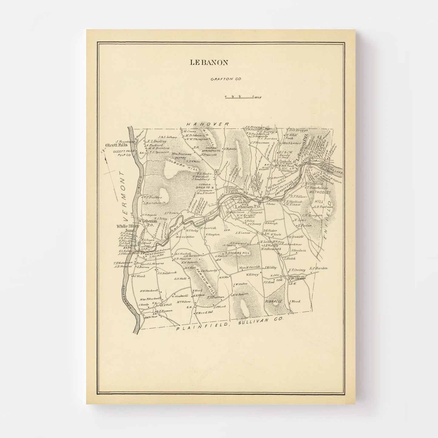 Vintage Map of Lebanon, New Hampshire, 1892