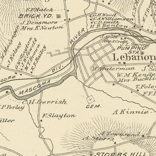 Vintage Map of Lebanon, New Hampshire, 1892