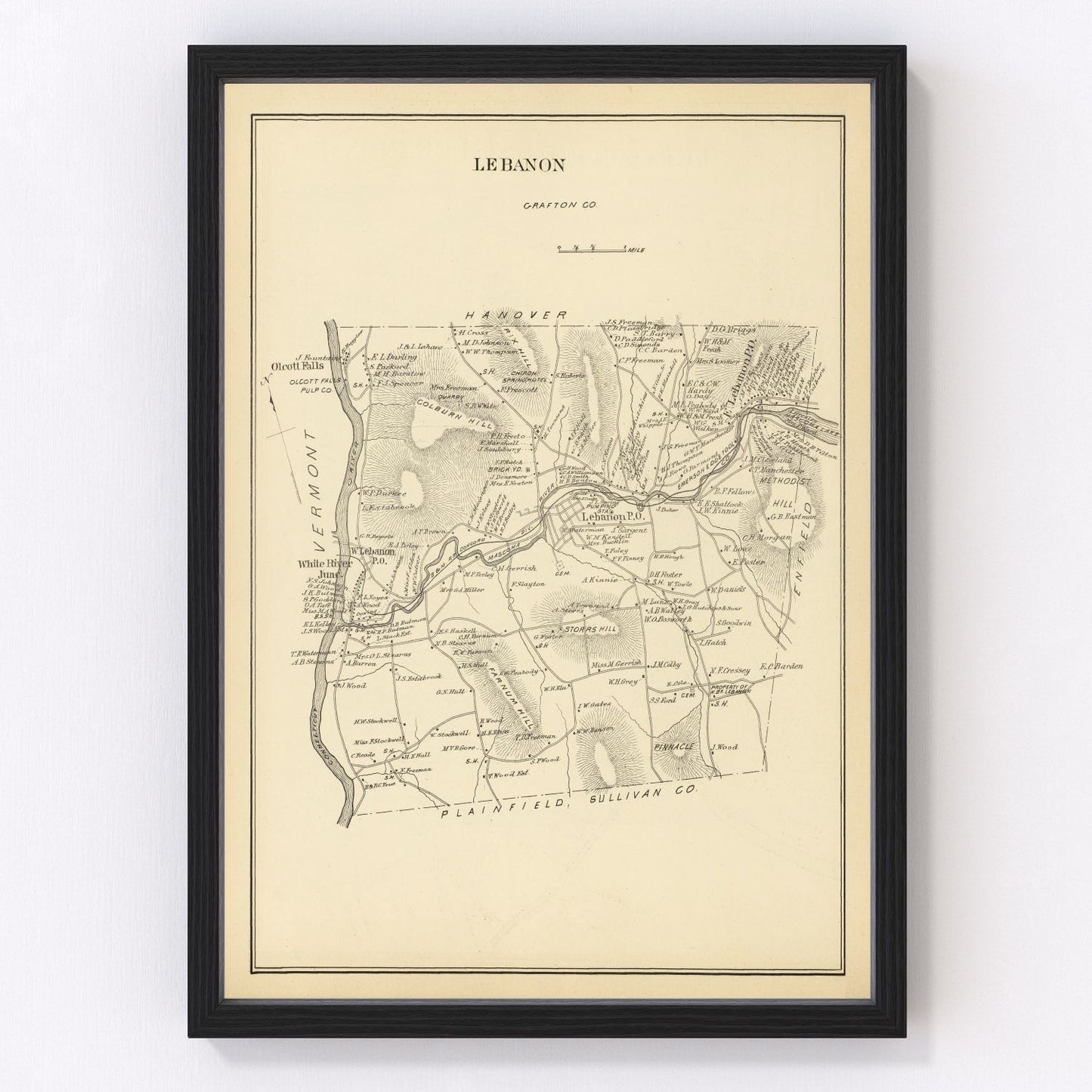 Vintage map of Lebanon, New Hampshire, 1892