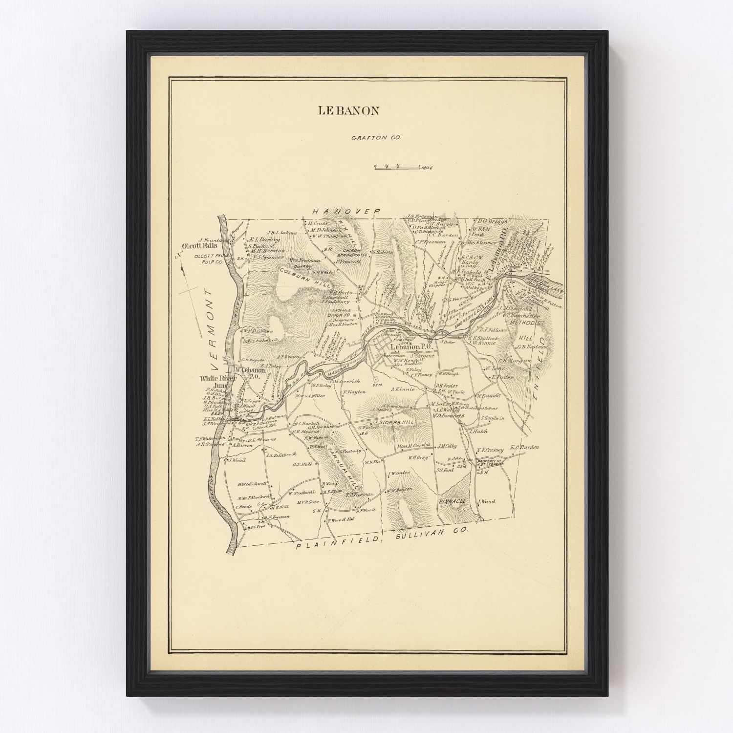 Vintage map of Lebanon, New Hampshire, 1892