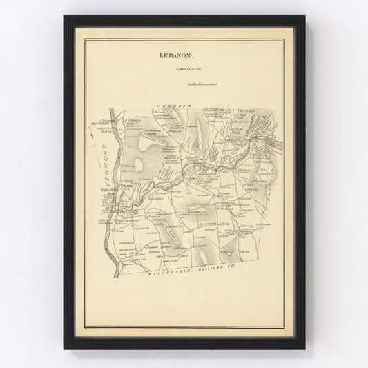 Vintage map of Lebanon, New Hampshire, 1892