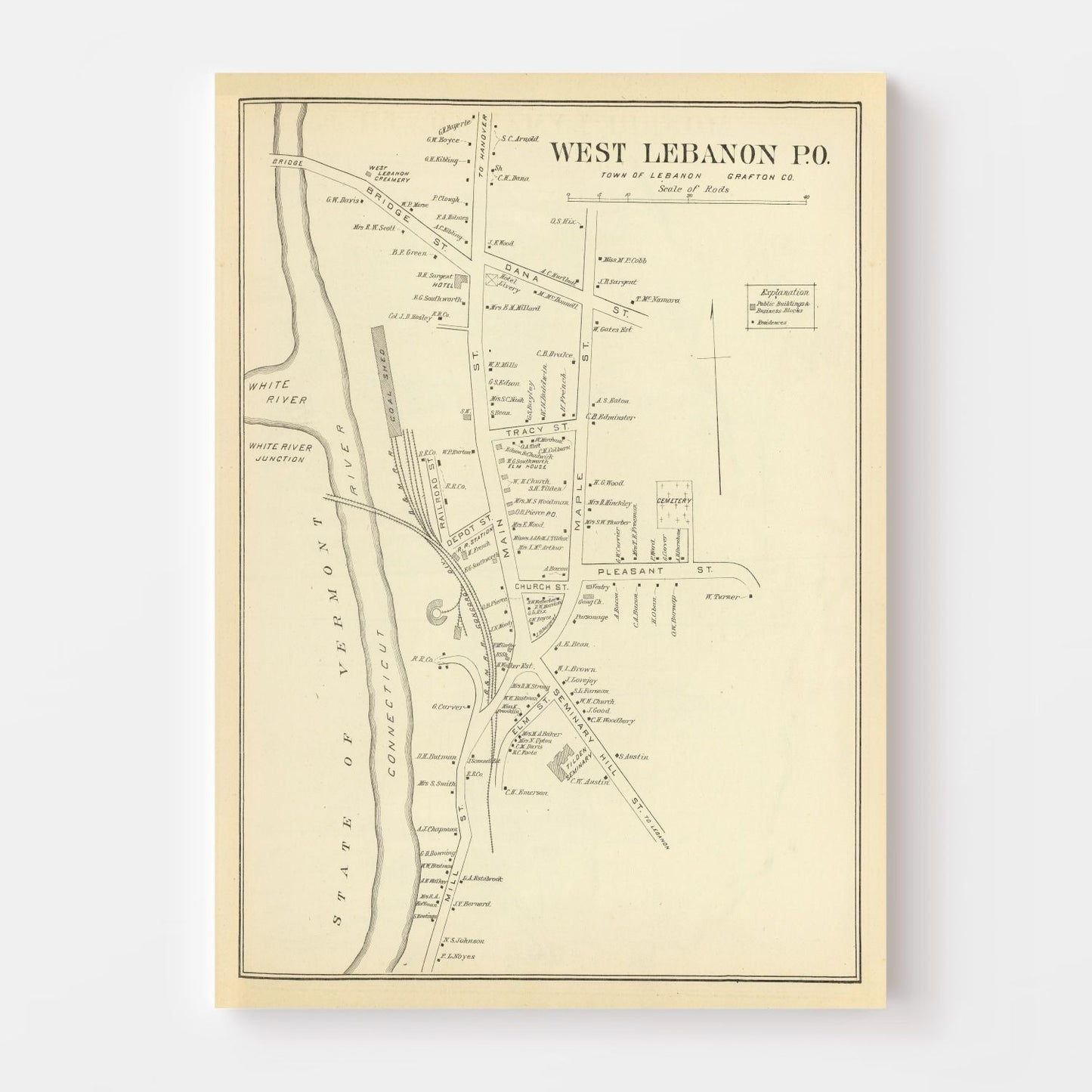 Vintage Map of West Lebanon, New Hampshire, 1892