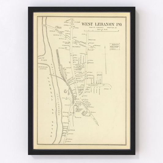 Vintage map of West Lebanon, New Hampshire, 1892, Connecticut River mill town