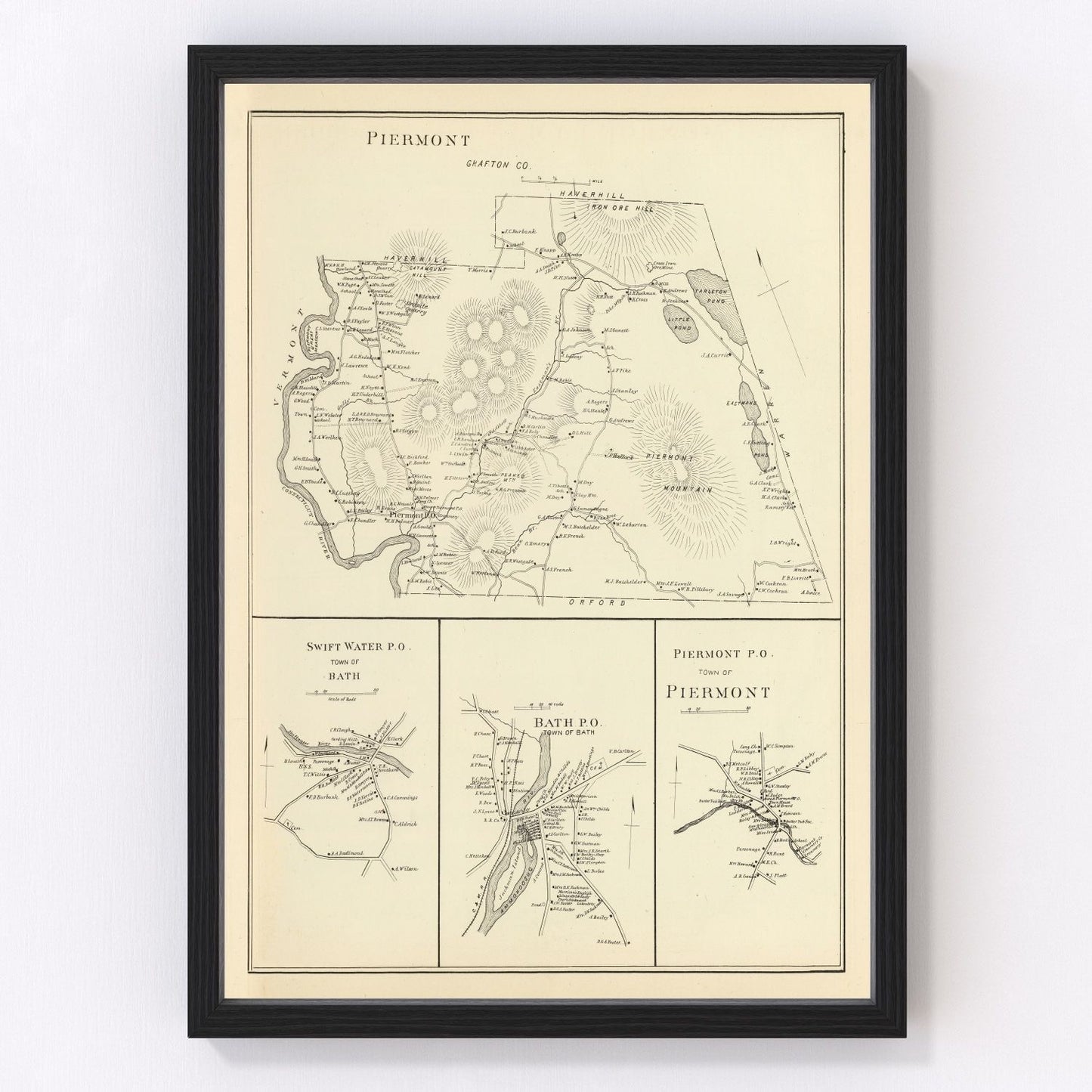 vintage map of Piermont, New Hampshire, 1892