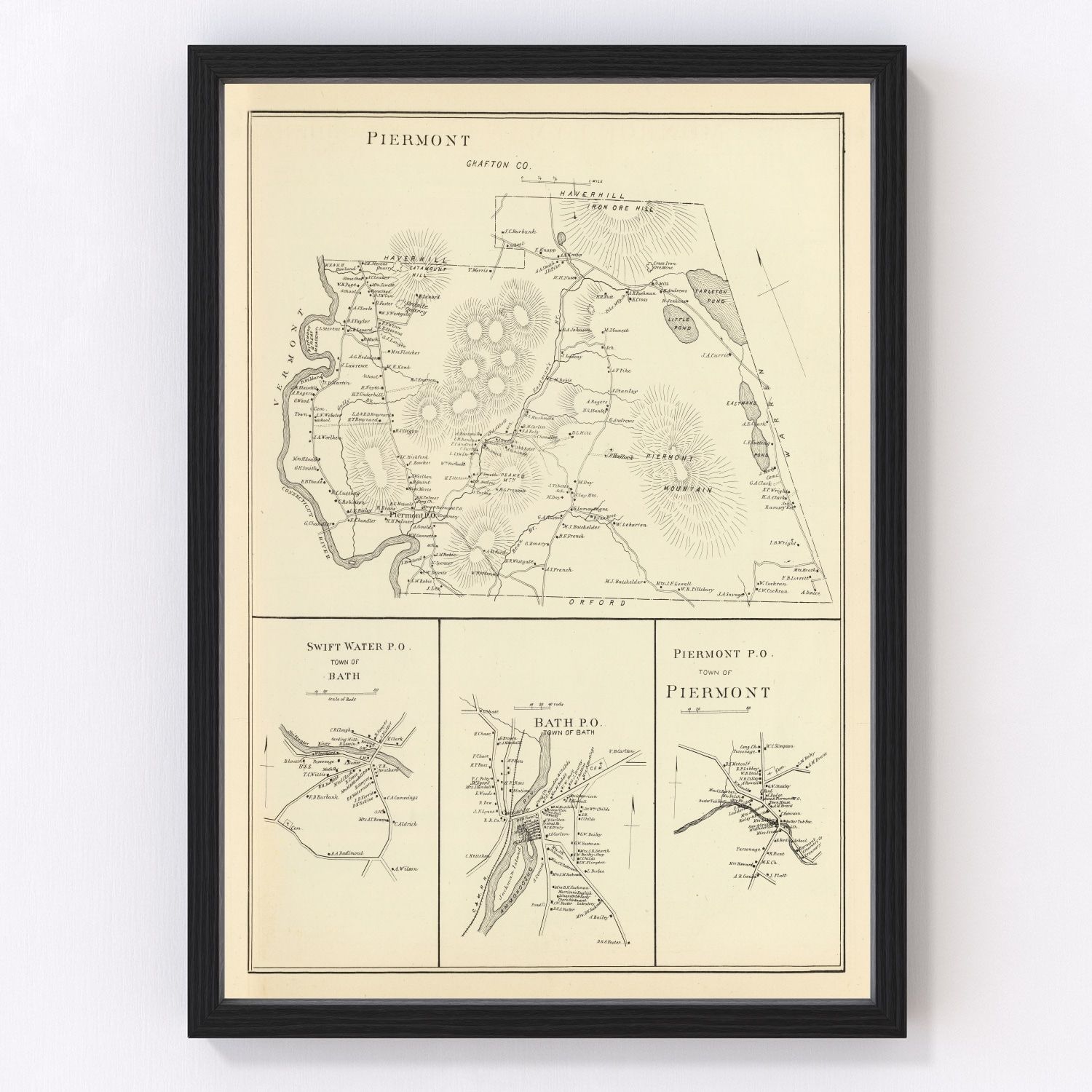 vintage map of Piermont, New Hampshire, 1892
