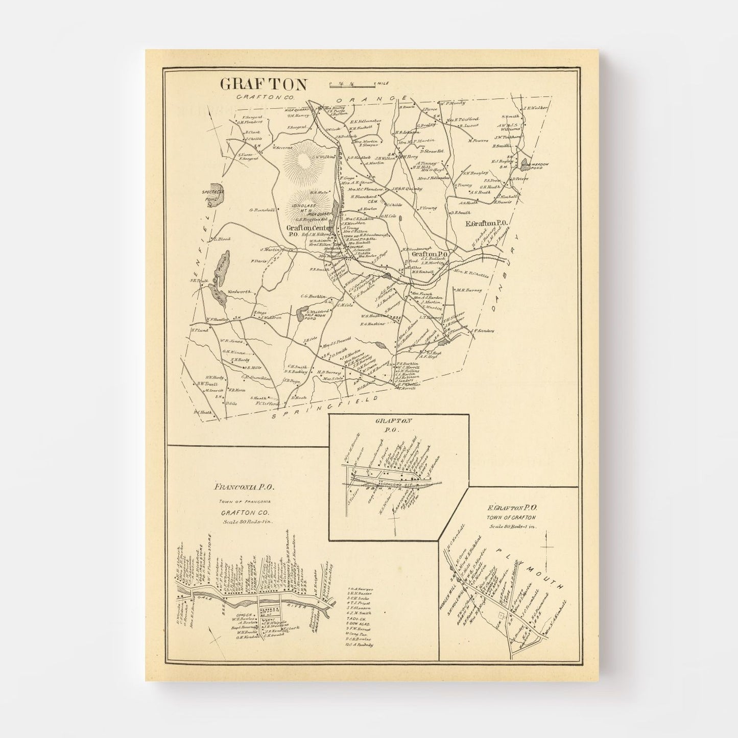 Vintage Map of Franconia, New Hampshire, 1892