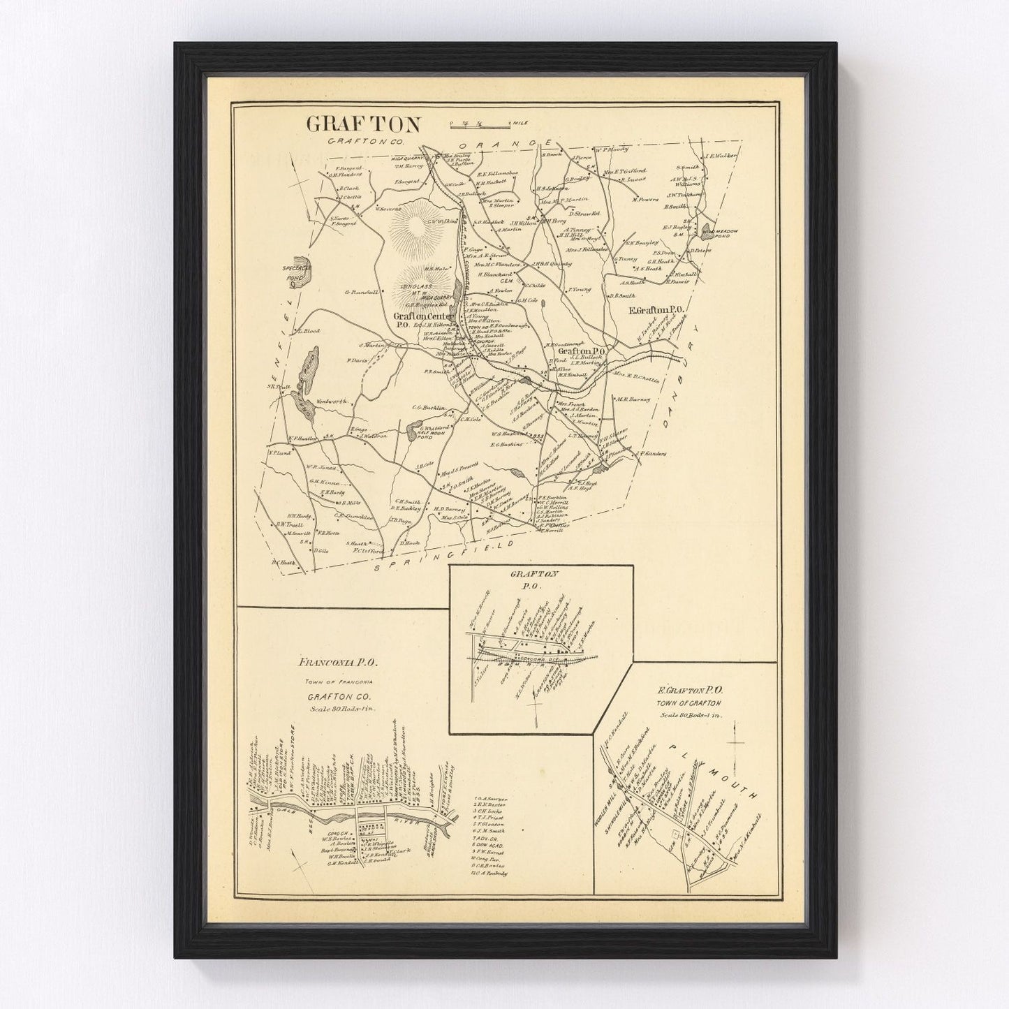 vintage map of Franconia, New Hampshire, 1892