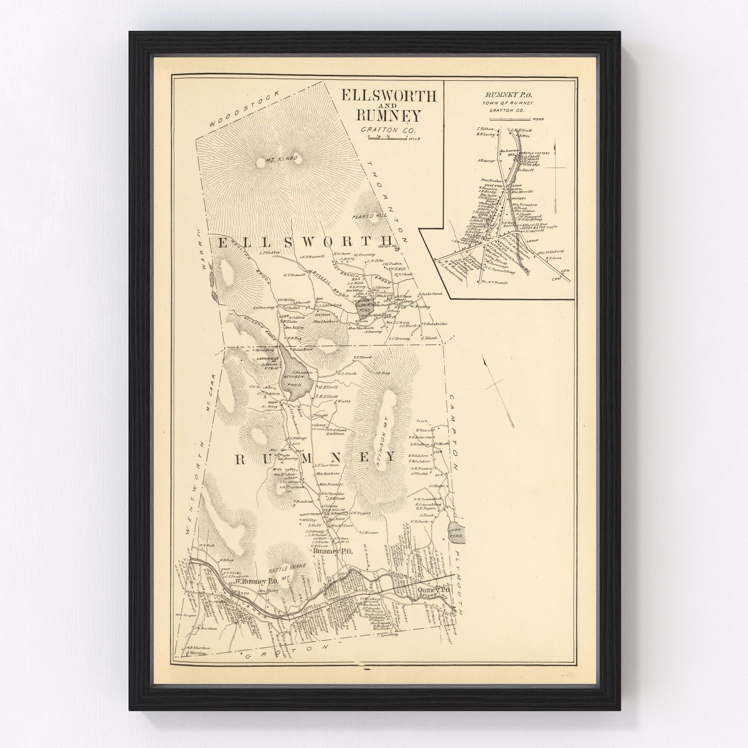 vintage map of Ellsworth, New Hampshire, 1892